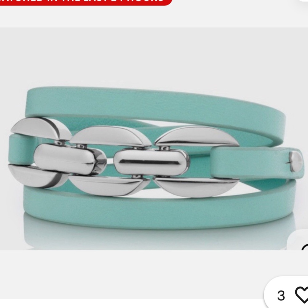 Tory Burch Turquoise leather Silver chain wrap bracelet